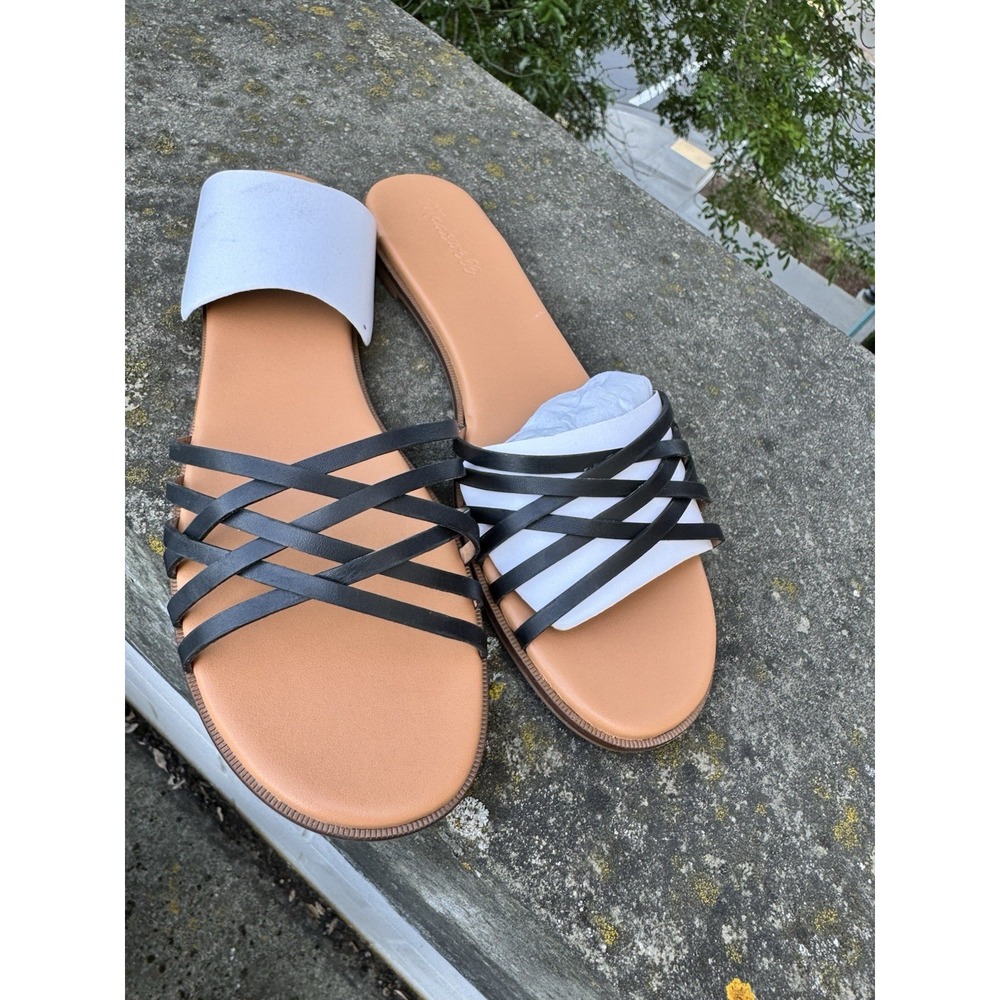 Madewell Tracie Crisscross Slide Sandals Black Leather Size 11 AM195